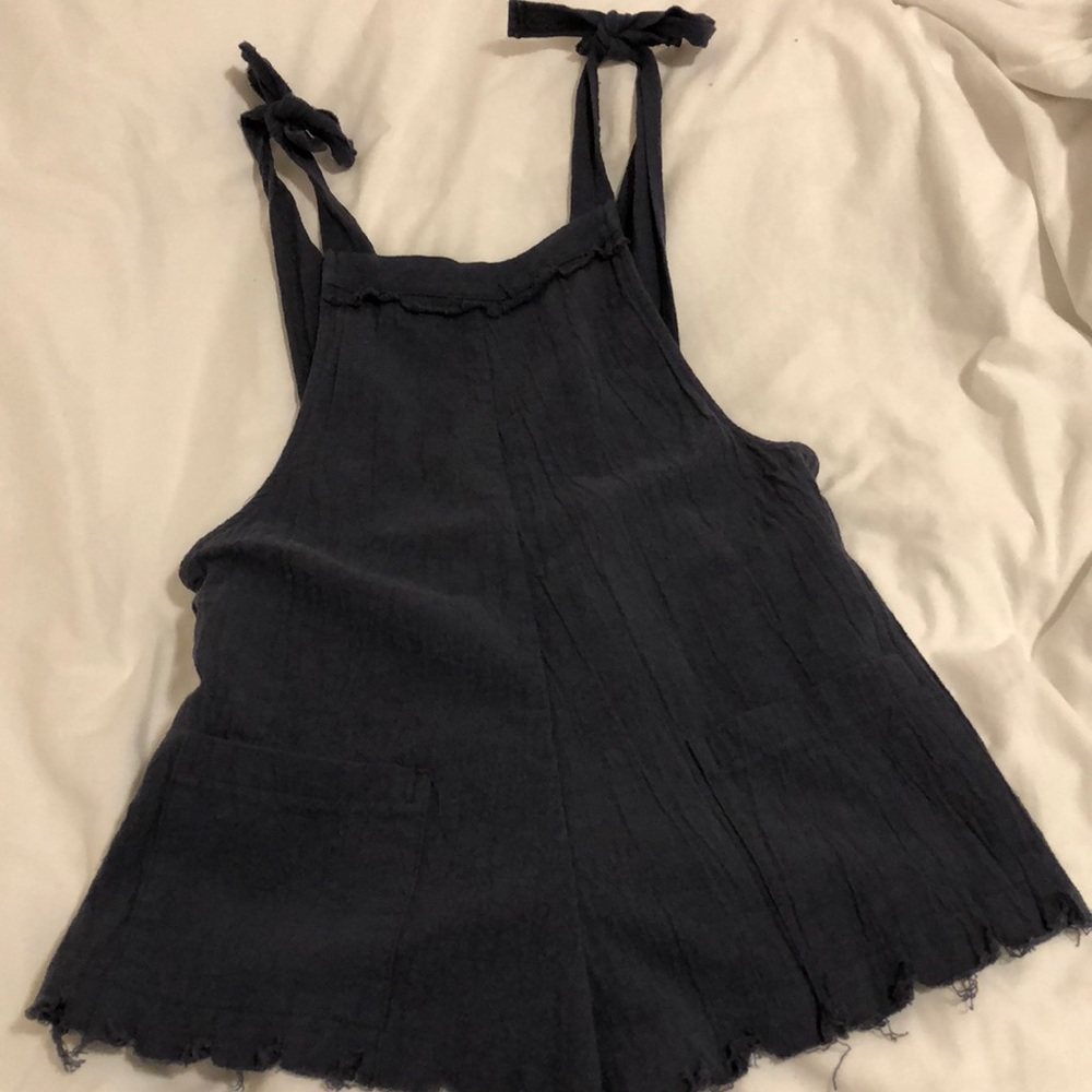 Navy distressed cotton overalls